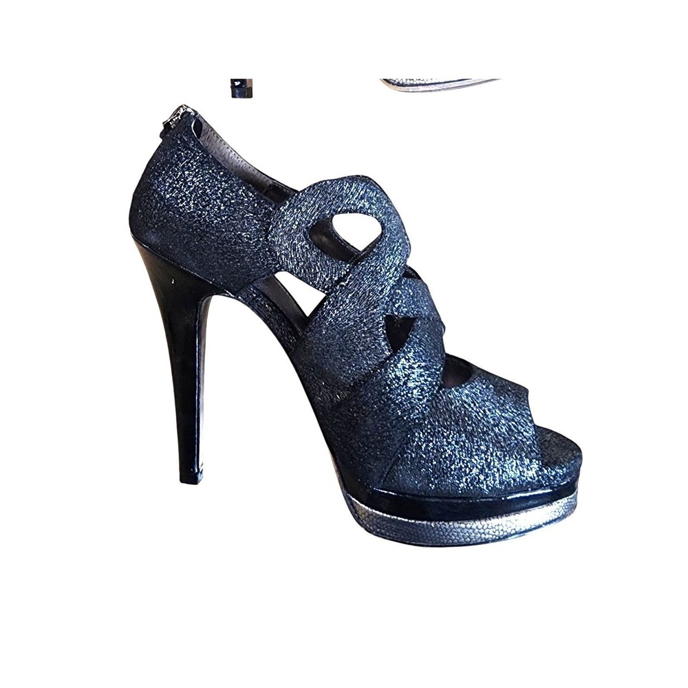 Isola Dallan Black Silver Suede Hair Peep Toe Platform Stilettoβ Heels Women 9